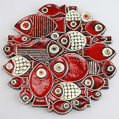 Britt-Louise Sundell Gustavsberg Fish wall plaque, diameter 26 cm