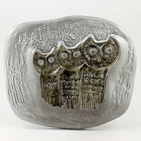 Ester Wallin Upsala-Ekeby wall plaques Owls (model 0138), 1970, length 28 cm