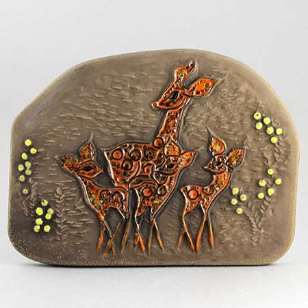 Ester Wallin Upsala-Ekeby wall plaques Roe deer (model 0147), 1970, length 29 cm