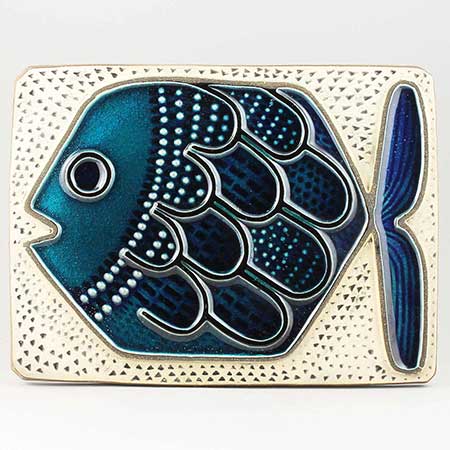 Mari Simmulson Upsala Ekeby wall plaque Fish. Model 8015M. Width 31 cm