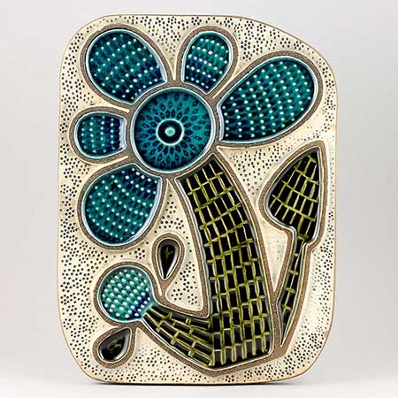 Mari Simmulson Upsala Ekeby wall plaque Flower. Model 8017M. Height 31 cm