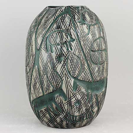 Mari Simmulson Upsala Ekeby Hedenhös Vase. Model 4305. Height 19 cm