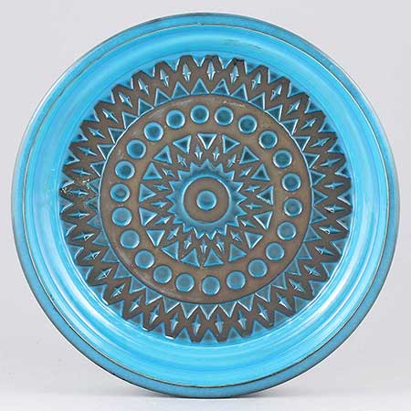 Mari Simmulson Upsala Ekeby Turkosa Bowl. Model 7019M. Length 20 cm