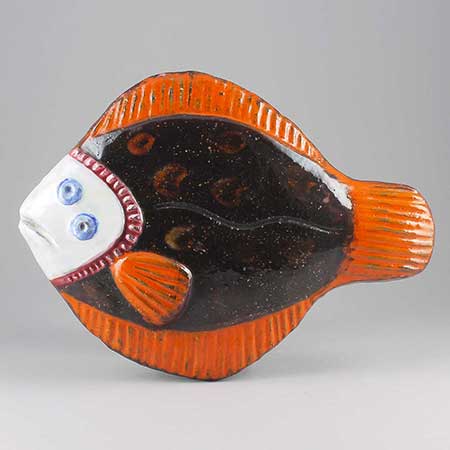 Taisto Kaasinen Upsala-Ekeby Wall Plaque Flundra (Flounder), 1959, model 6051, length 26 cm