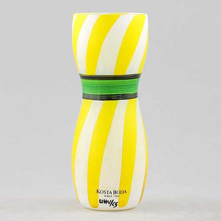 Ulrica Hydman-Vallien Kosta Boda Ribbon Yellow vase (model 49787)