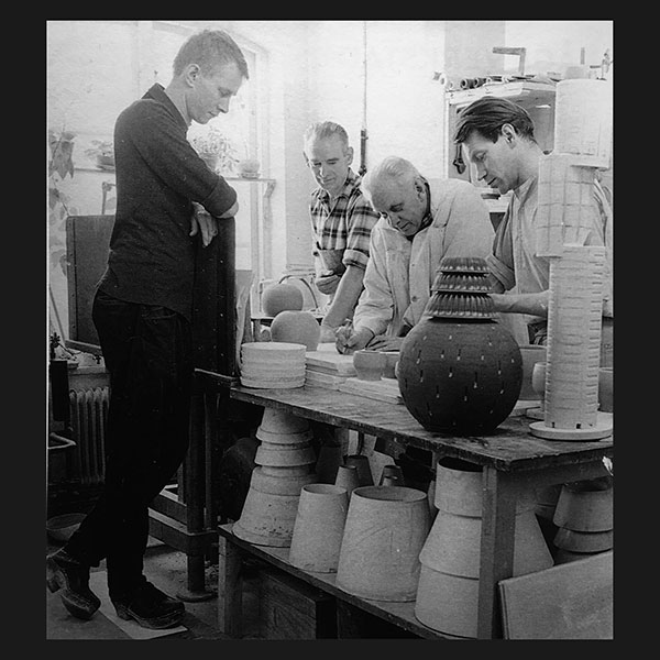 Wilhelm Kåge with his colleagues Björn Alskog, Axel Pettersson, and Birger Arvidsson, Gustavsberg KAPA
