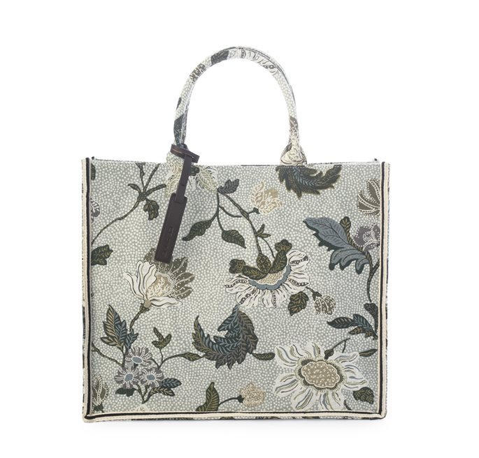 SHOPPER WHITE FLOWER LINEN  SHOPPING VÄSKA