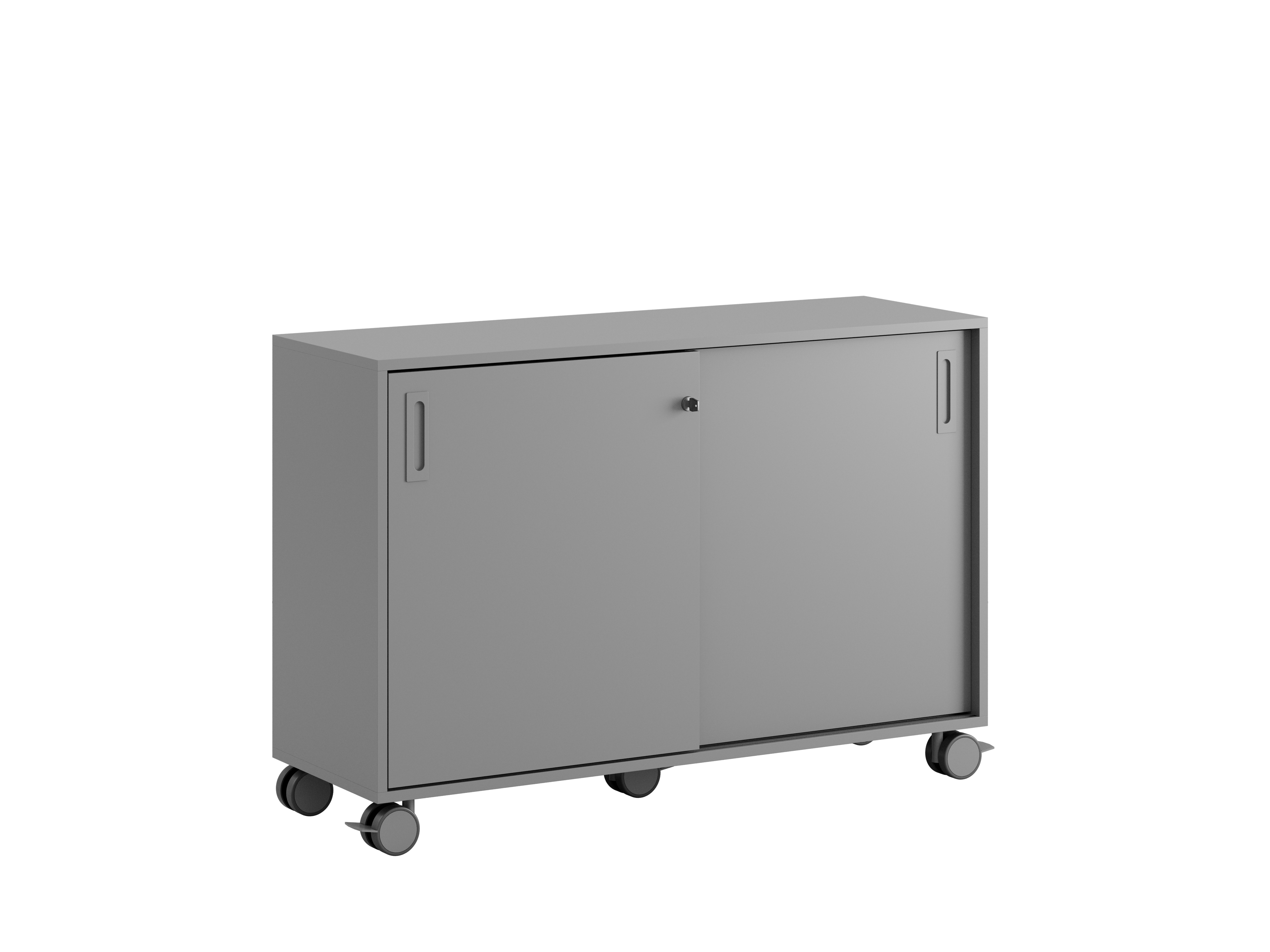 Småland Skjutdörrskåp grå med hjul – Bredd 120 cm x Höjd 81 cm, Vit, grå eller ek. Från: