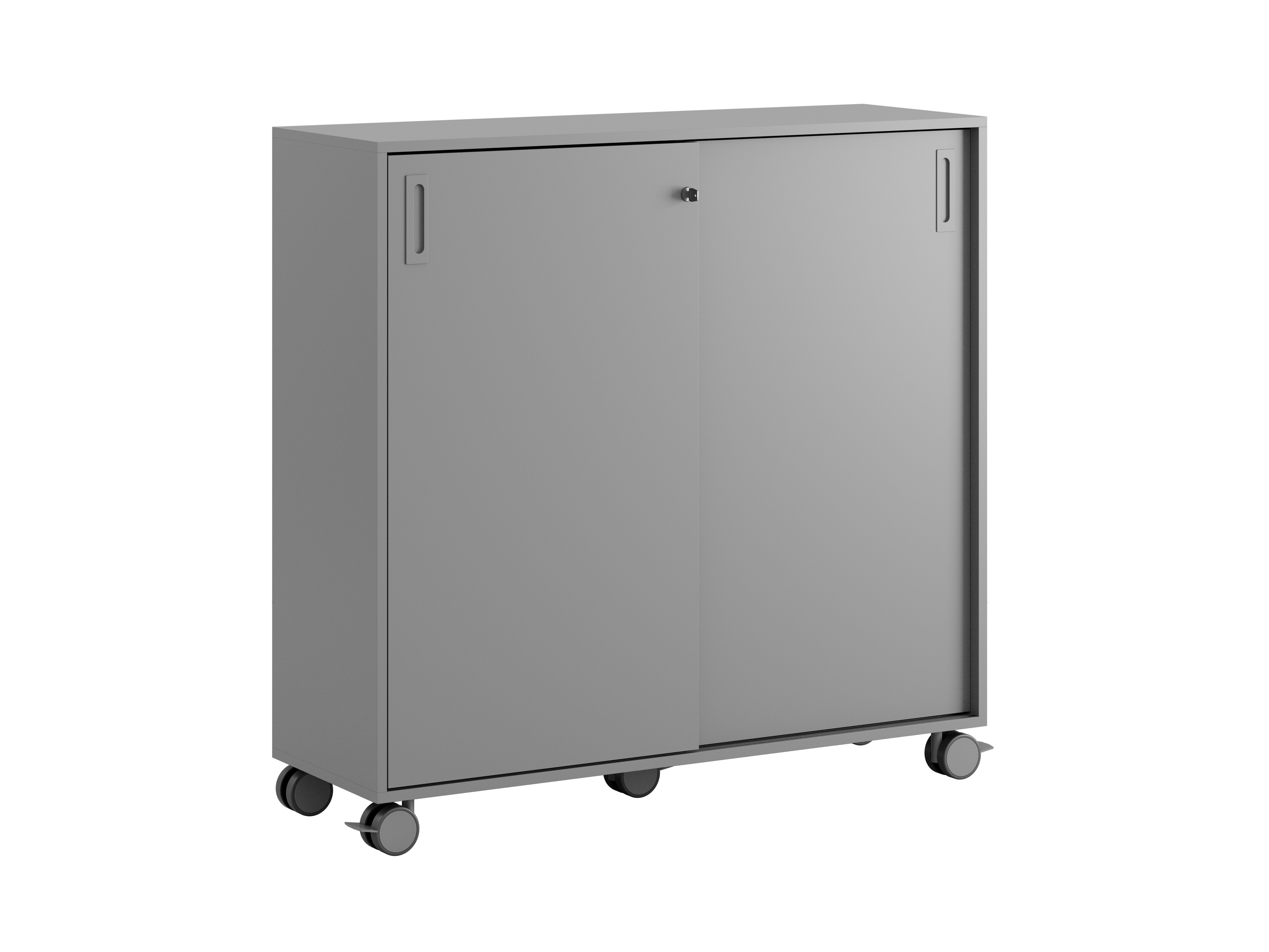 Småland Skjutdörrskåp grå med hjul – Bredd 120 cm x Höjd 116 cm, Vit, grå eller ek. Från: