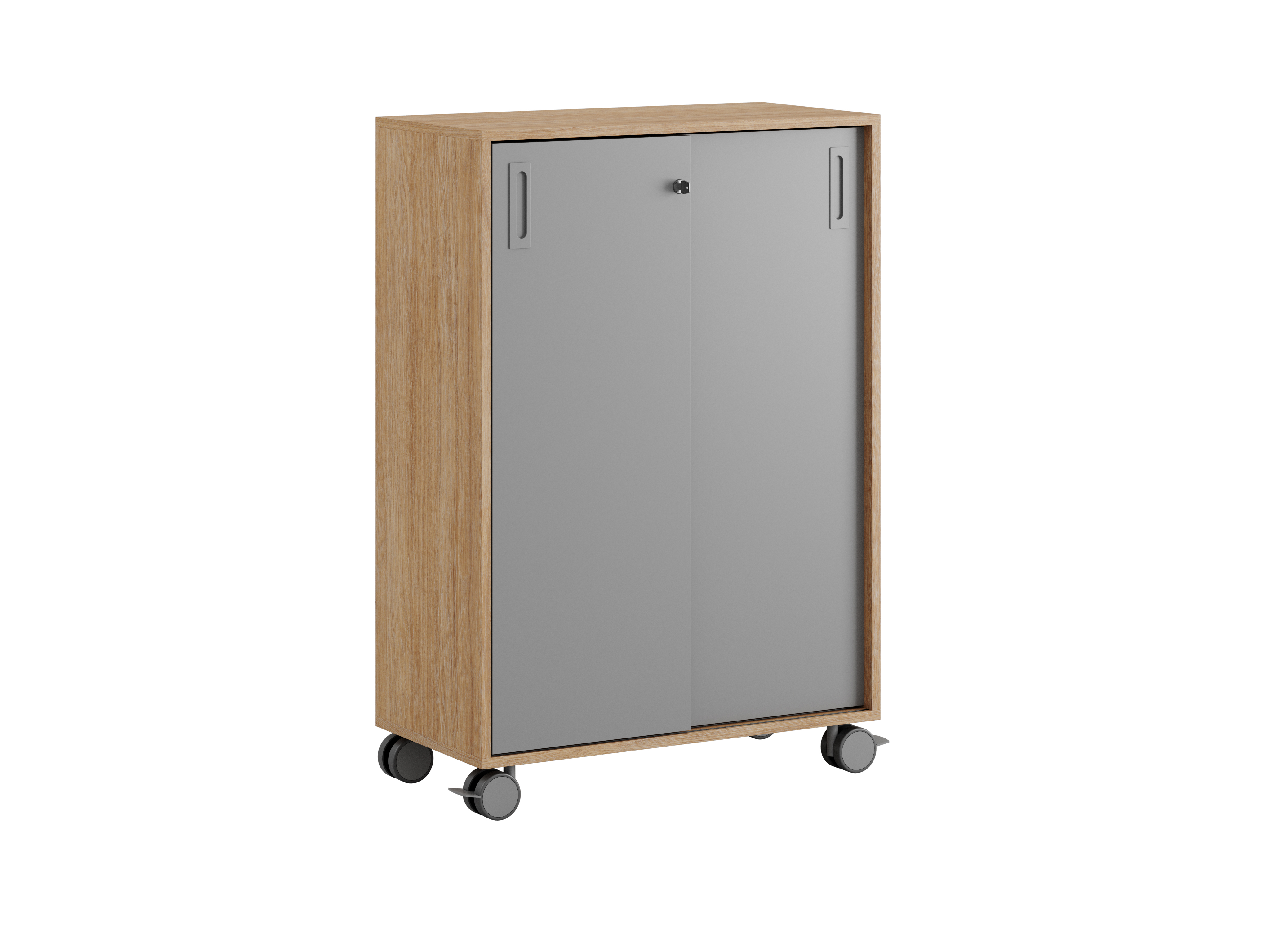 Småland Skjutdörrskåp ek med hjul – Bredd 80 cm x Höjd 116 cm, Vit, grå eller ek. Från: