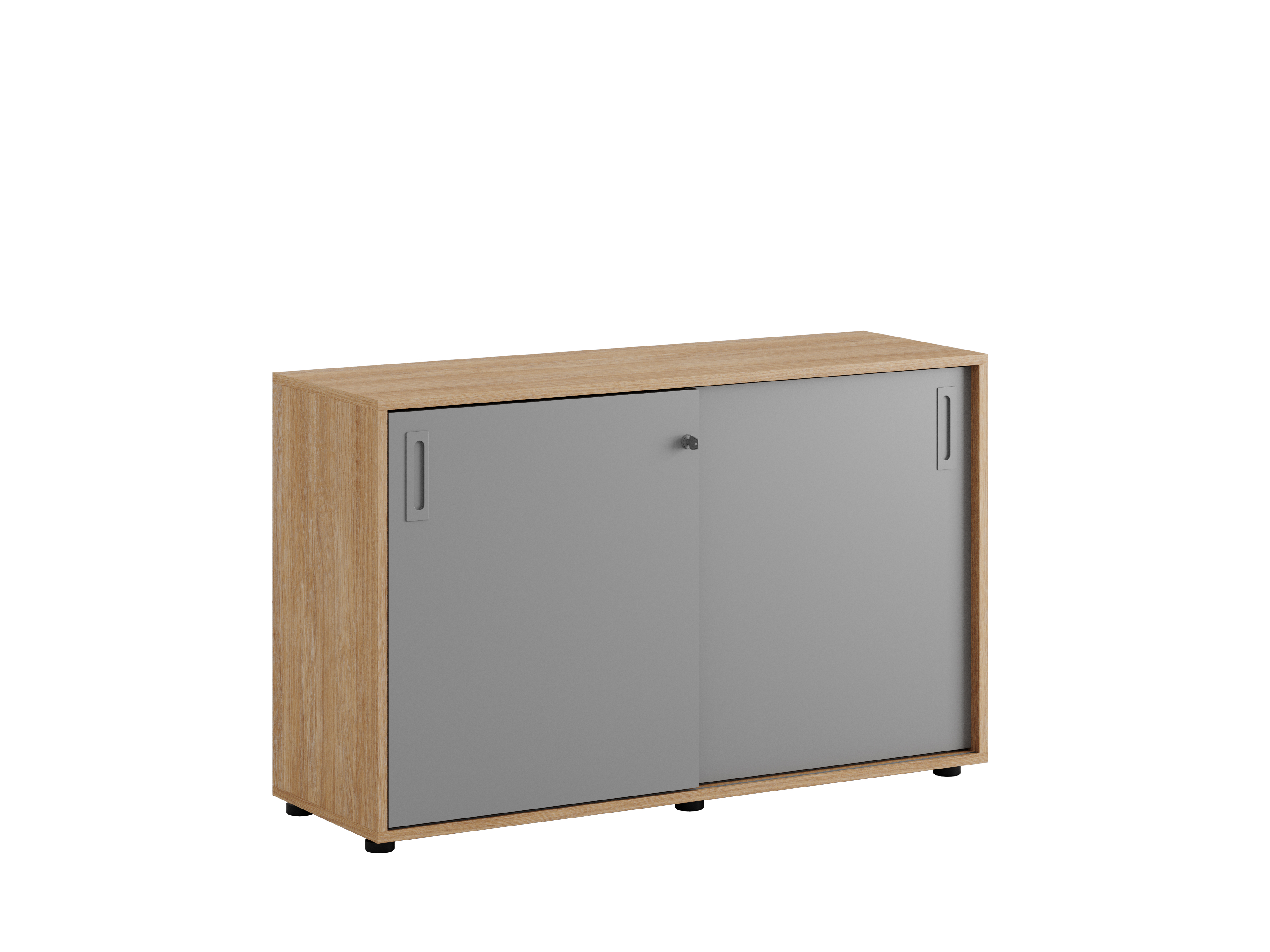 Småland Skjutdörrskåp ek med plastfötter – Bredd 120 cm x Höjd 73,5 cm, Vit, grå eller ek. Från:
