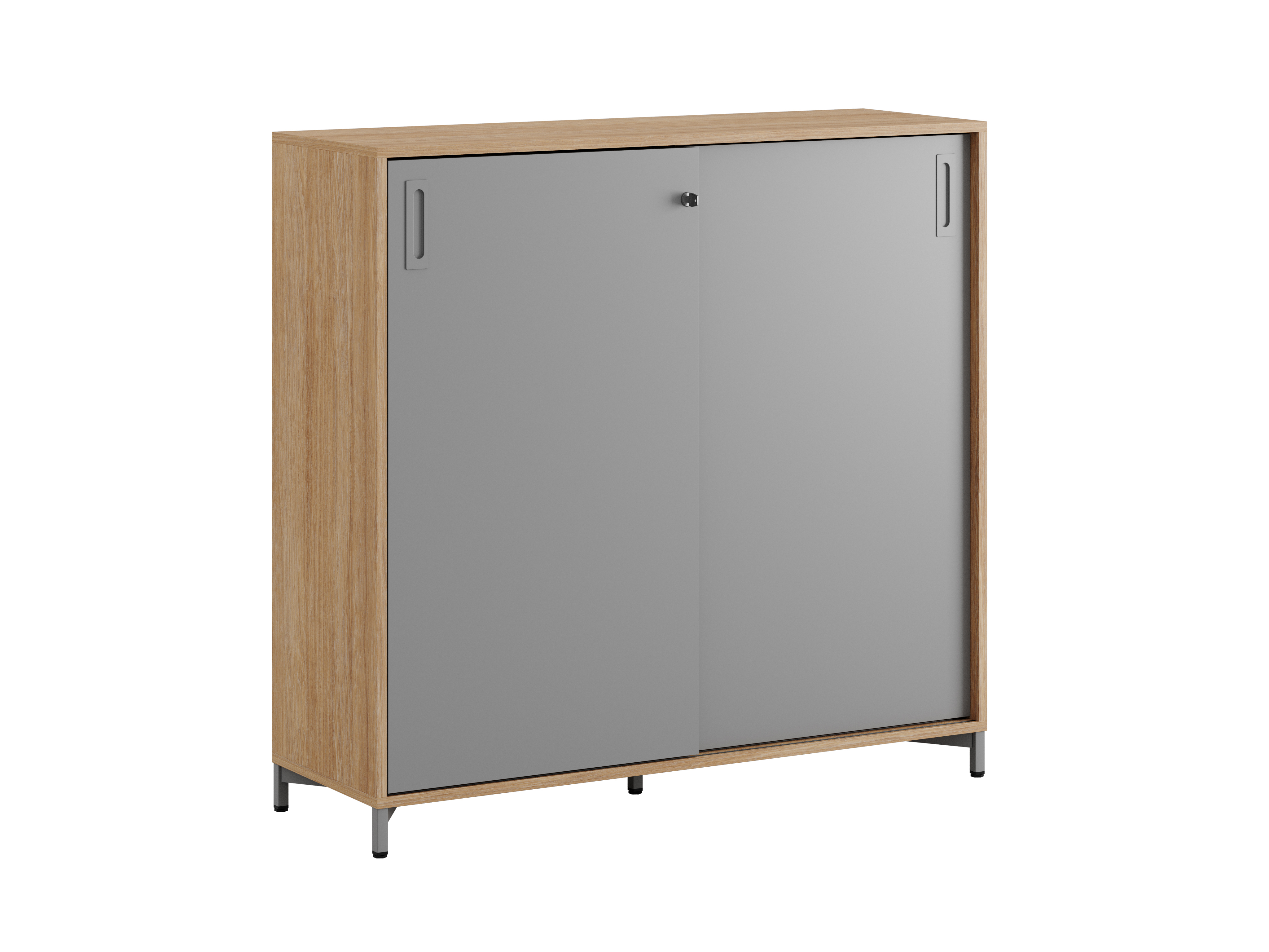 Småland Skjutdörrskåp ek med metallfötter – Bredd 120 cm x Höjd 115,5 cm, Vit, grå eller ek. Från: