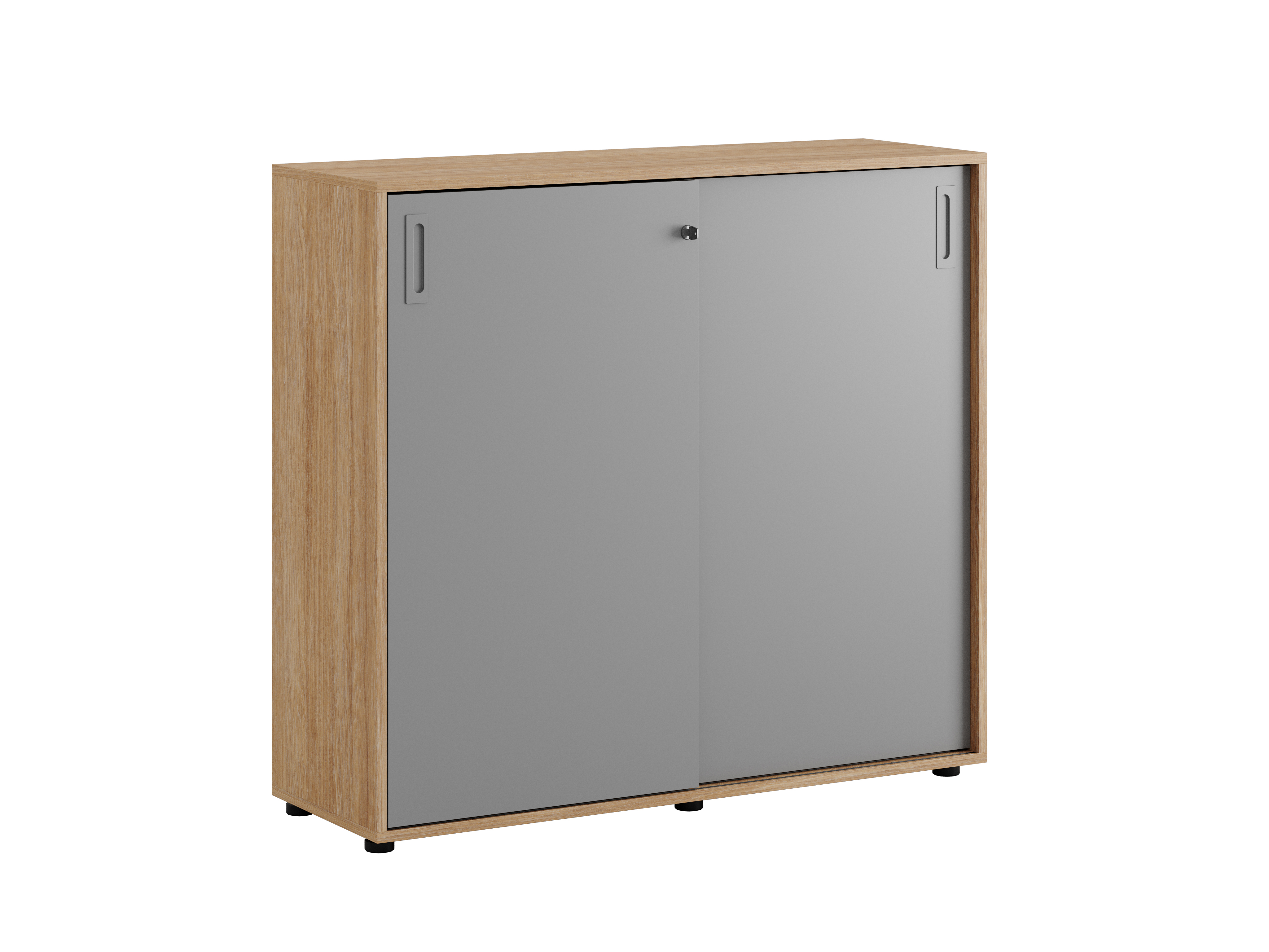 Småland Skjutdörrskåp ek med plastfötter – Bredd 120 cm x Höjd 109 cm, Vit, grå eller ek. Från:
