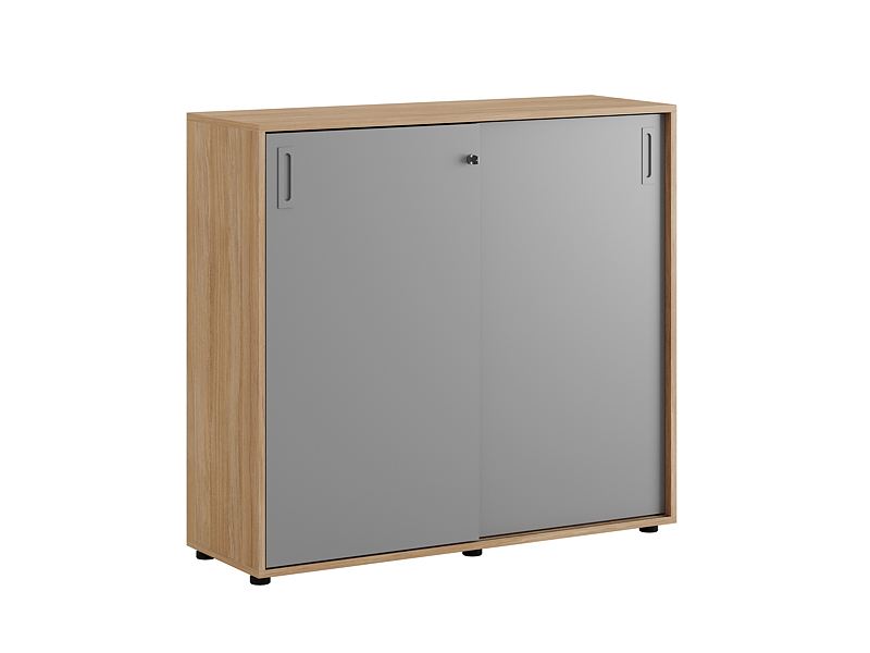 Småland Skjutdörrskåp ek med plastfötter – Bredd 120 cm x Höjd 109 cm, Vit, grå eller ek. Från: