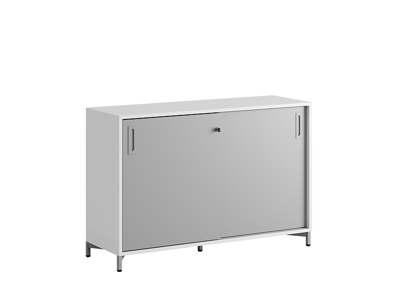 Småland Skjutdörrsskåp med metallfötter – Bredd 120 cm x Höjd 80 cm, Vit, grå eller ek. Från: