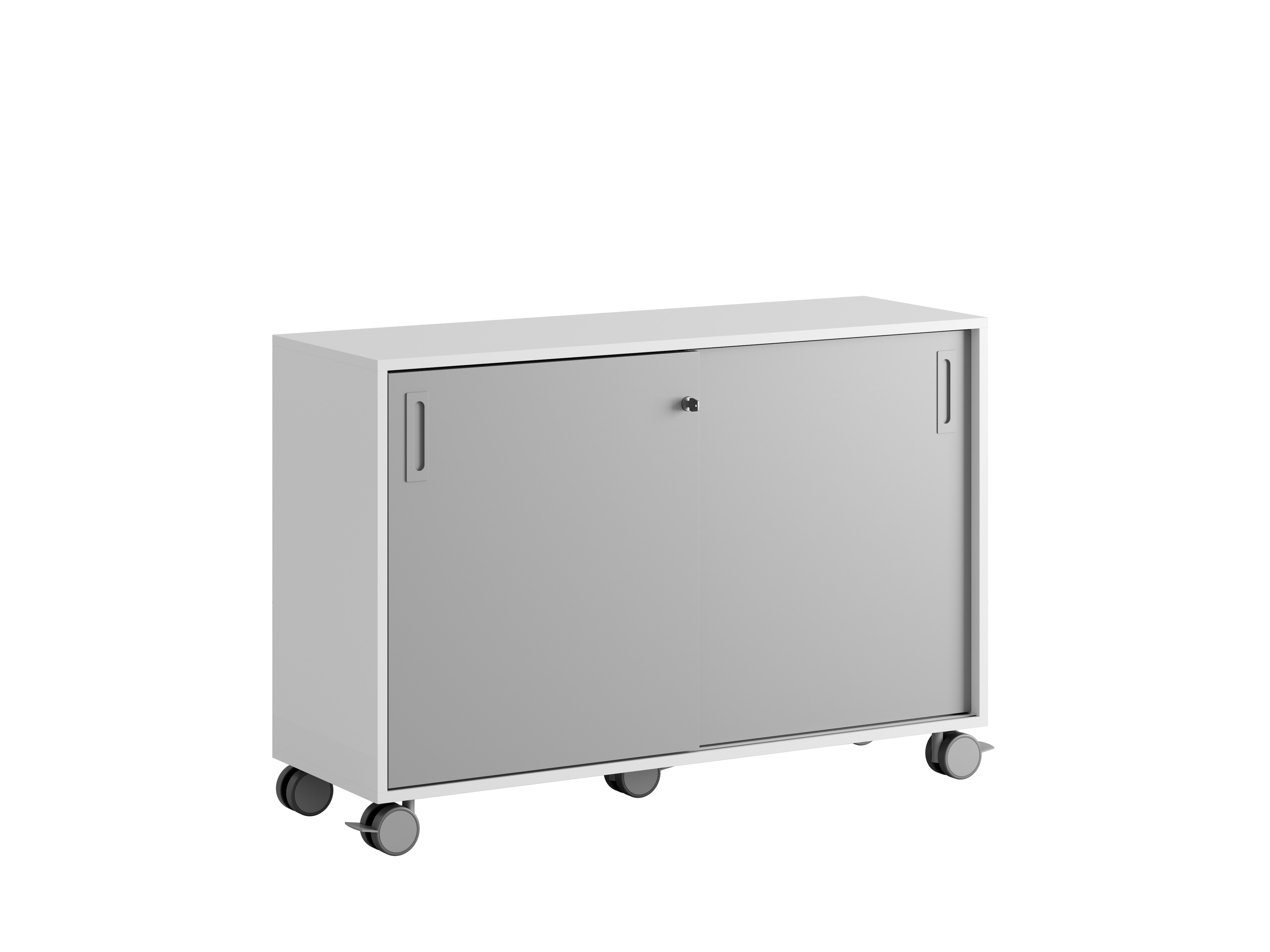 Småland Skjutdörrsskåp med hjul – Bredd 120 cm x Höjd 81 cm, Vit, grå eller ek. Från: