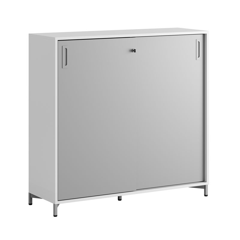 Småland Skjutdörrsskåp med metallfötter – Bredd 120 cm x Höjd 115,5 cm, Vit, grå eller ek. Från: