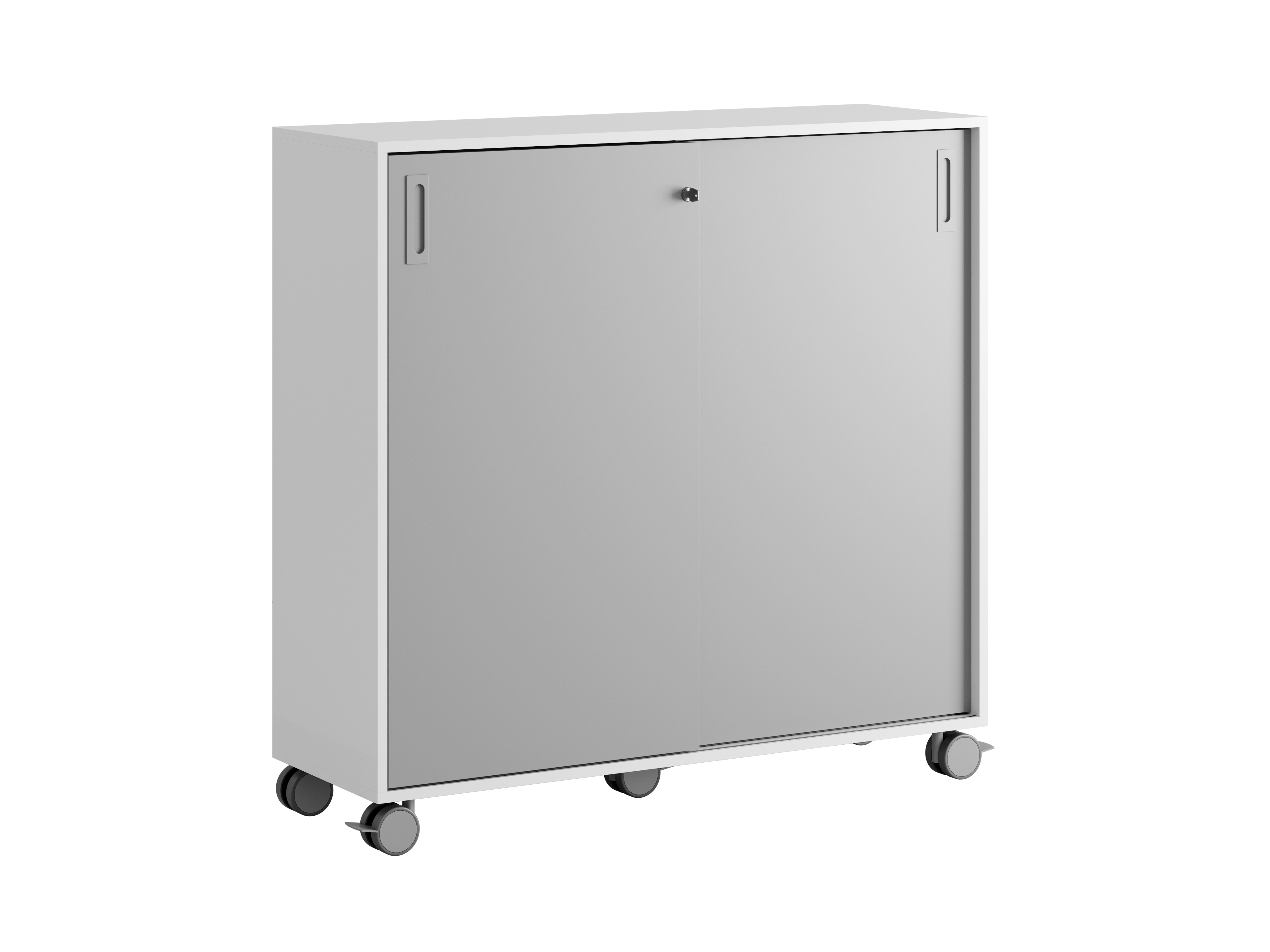 Småland Skjutdörrsskåp med hjul – Bredd 120 cm x Höjd 116 cm, Vit, grå eller ek. Från: